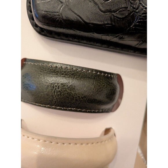 ZARA Women NEW Pack Of 3 Leather Cuff Bangle Bracelets Burgundy Green Cream Bend - Picture 14 of 14